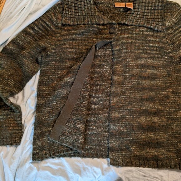 Women's North Crest Green Brown Multi Color Sweater Cardigan One Button Large - Picture 4 of 8